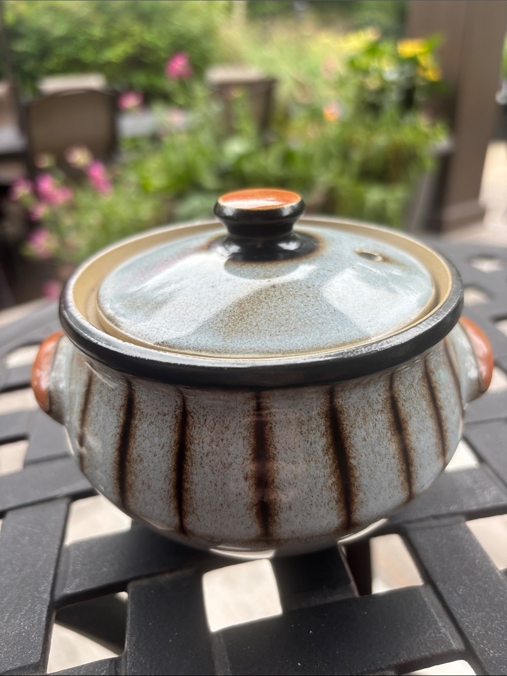 Denby Glazed Ceramic Lidded Serving Pot (or soup bowl) in Blue and Brown